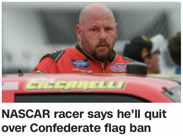 NASCAR racer says he'll quit over Confederate flag ban